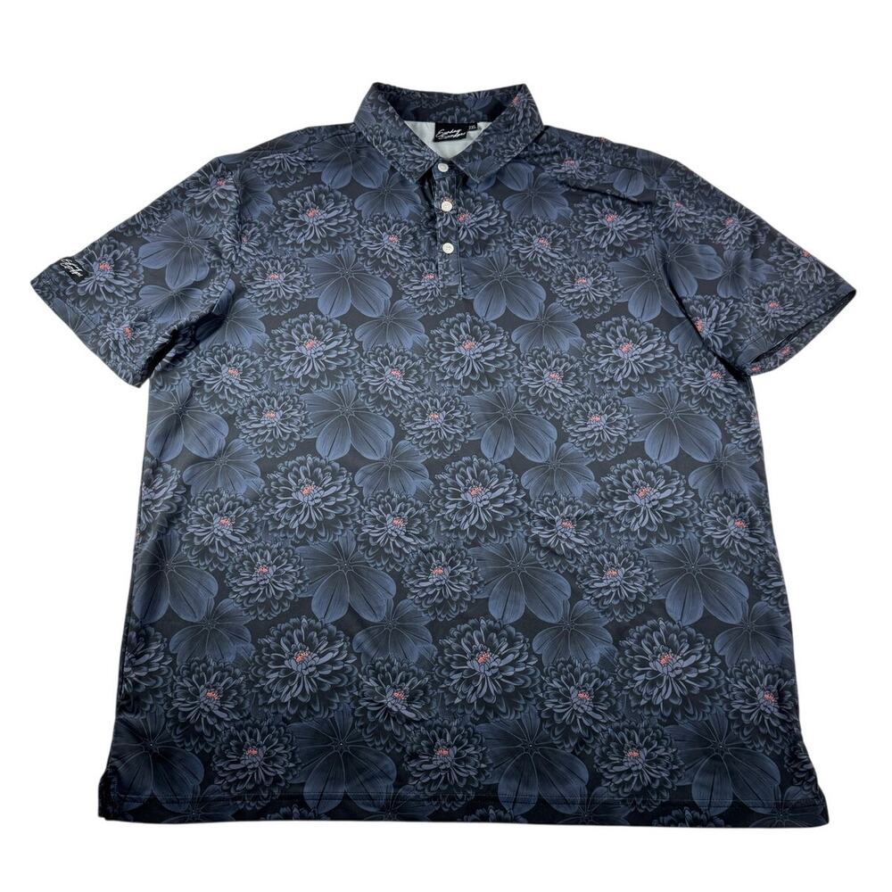 Sunday Swagger Mens 2XL Short Sleeve Golf Polo Shirt Blue Floral XXL Performance